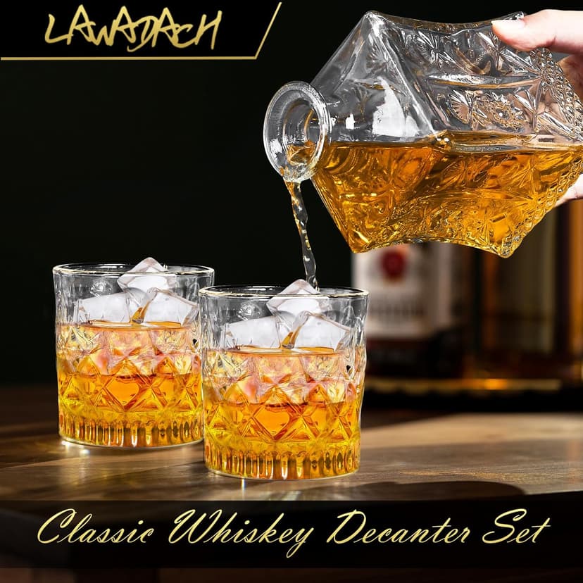 Whiskey Decanter for Men, Glass Liquor Decanter Set with 2 Whiskey Glasses, Decanter for Tequila,Bourbon, Scotch, Brandy and Vodka, Gift for Men, Ideal Home Bar Decor - 28oz