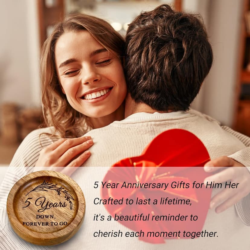 Wood Ring Dish 5 Year Anniversary Wood Gifts for Him Her - 5th Anniversary Wedding Gifts for Wife Husband, 5 Year Marriage Aniversario Wooden Jewelry Dish for Women Men, Fifth Aniversario Ideas