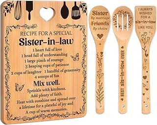 Gifts for Sister in Law - "Recipe for a Special Sister-in-Law", Sister in Law Birthday Gifts Engraved Bamboo-Made Cutting Board Set, Sister in Law Christmas Gifts.