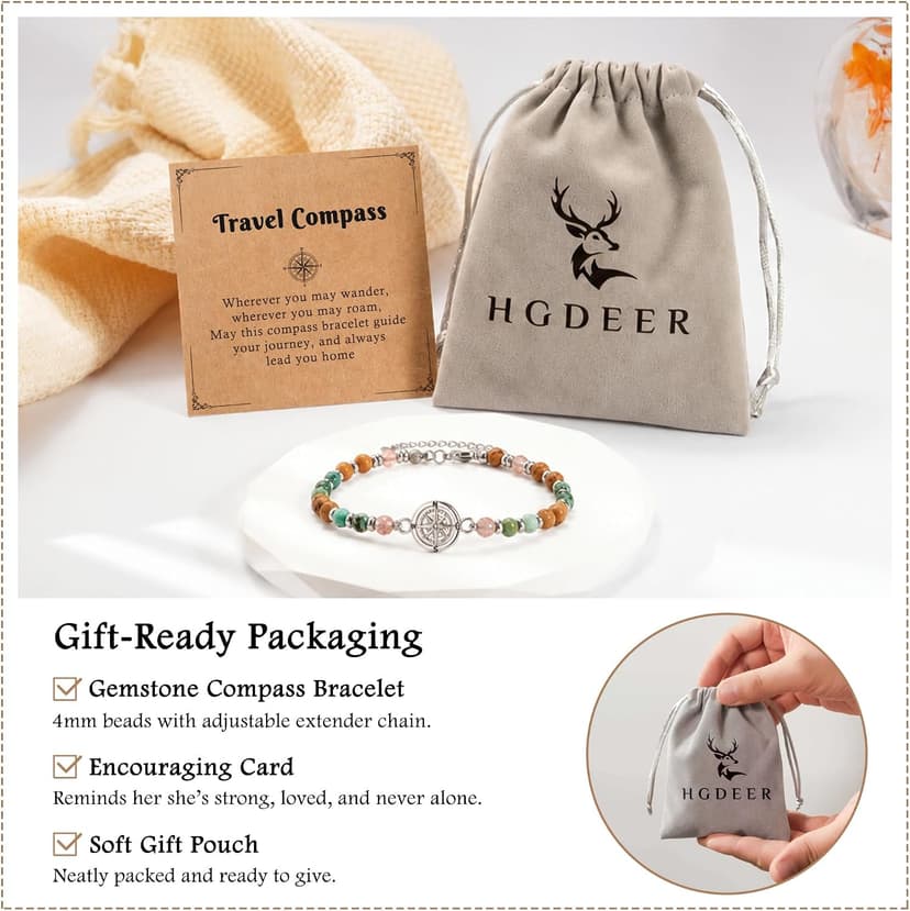 6.5-9 Inch Adjustable Bracelet with Message Card, Farewell Goodbye Going Away Graduation Gift for Friend Coworkers Familys Compass Bracelet for Women, Retirement You Will Be Missed Travel Gifts B0FS17C1MP