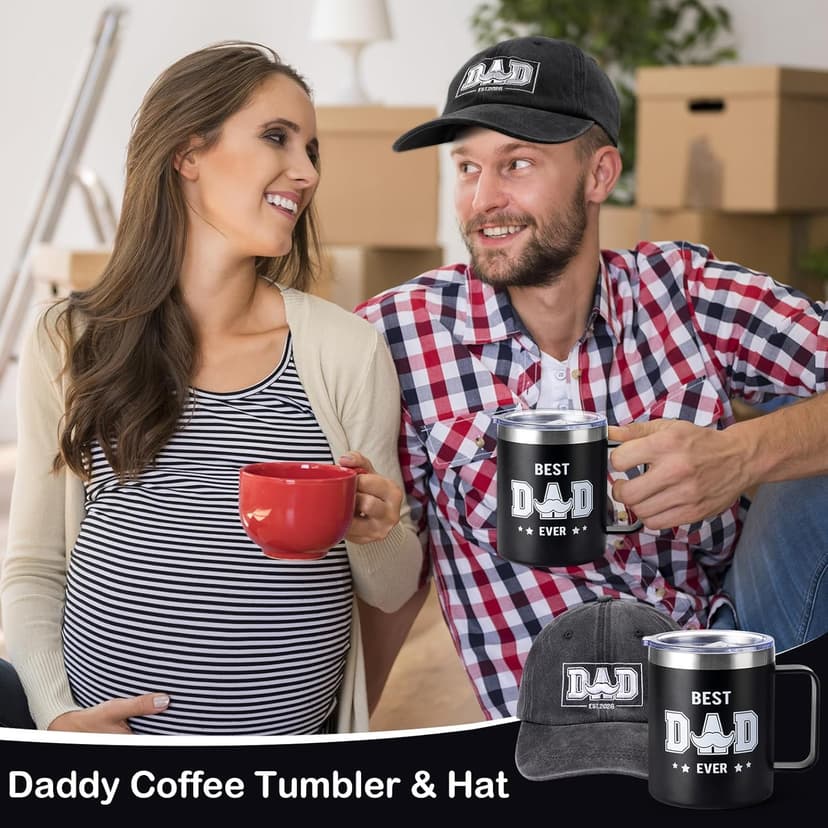 New Dad Gifts Box, 9 Pcs First Time Dad Gifts, Dad to Be Gifts for 1st Time with Tumbler Hat Onesie Socks Keychain for Baby Shower,Unique Kit for Soon to Be or Expecting Father