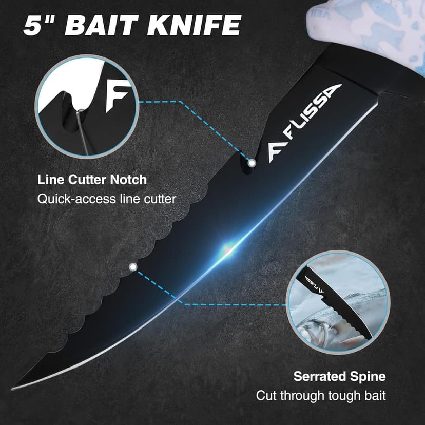 FLISSA Fillet Knife Set with 5"/6"/7"/9" Fillet Knives, Sharpener, Protective Sheath, Portable Roll Bag, Gifts for Fishermen, Saltwater & Freshwater Use