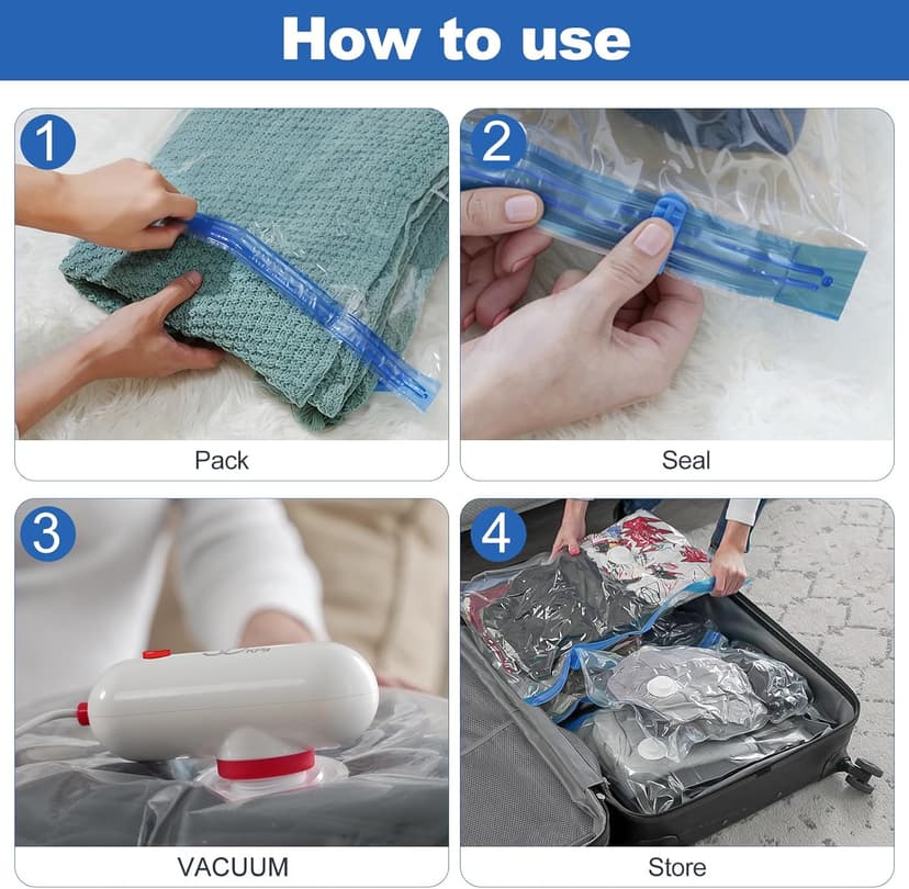 VMstr 12 Pack Travel Vacuum Storage Bags with USB Electric Pump, Compression Bags for Travel, Space Saver for Clothes and Clothing