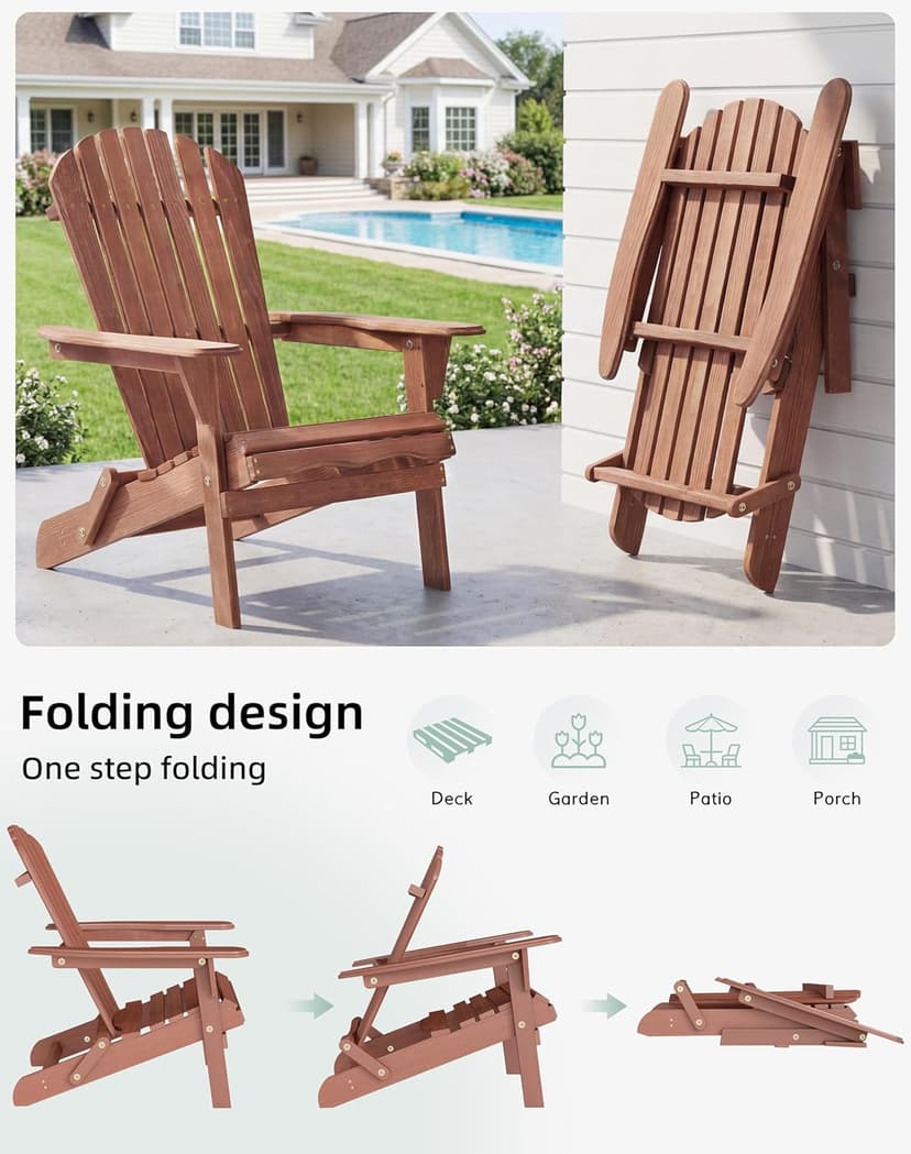 Wooden Folding Adirondack Chair Set of 4, Half Pre-Assembled Wood Lounge Chair for Outdoor Patio Garden Lawn Backyard Deck Pool Beach Firepit
