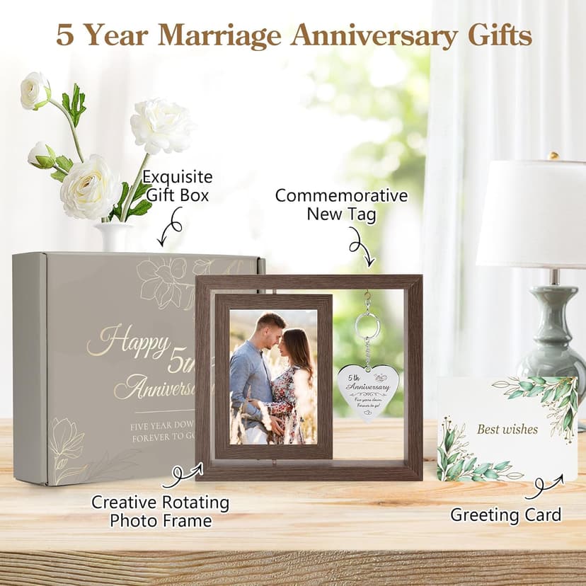5 Year Aniversario Gift for Her 5yr Anniversary Picture Frame Wood Gifts for 5th Anniversary Wedding Photo Frames Gift for Wife 5 Year Anniversary Decorations for Couple Wedding Anniversary