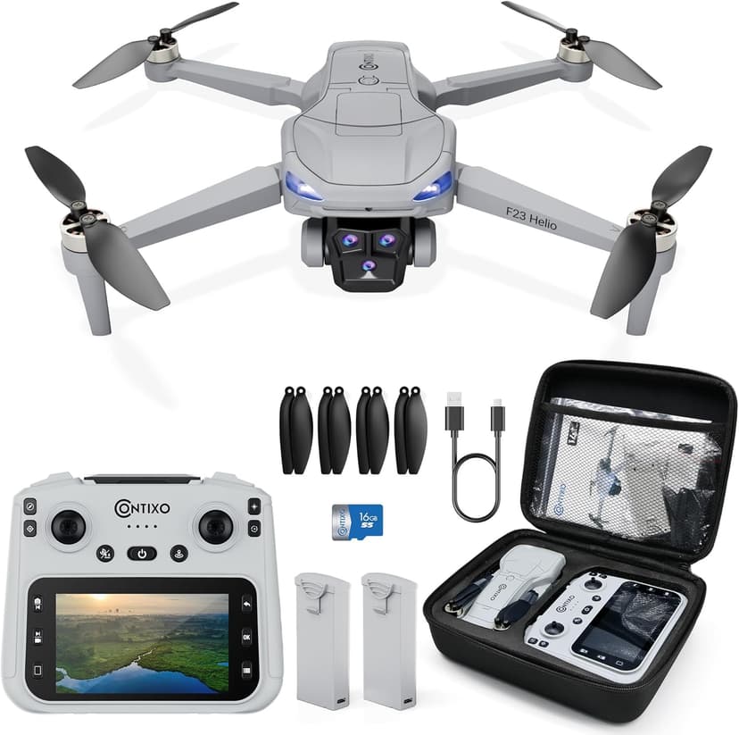 Contixo F23 GPS Drone With Camera, 46 Min Flight Time, 4.5" Screen Remote, Follow Me, Waypoints, 5GHz FPV Transmission, Return to Home, Hand Gestures, Orbit Mode Foldable Drones For Teens & Adults