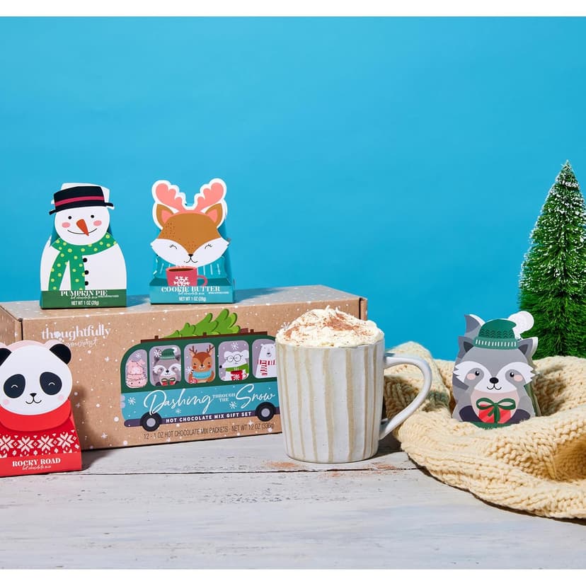 Thoughtfully Gourmet, Hot Chocolate Gift Set in Holiday Character Packaging, Flavors Include Rocky Road, Cookies Butter, Pumpkin Pie & More, Set of 12