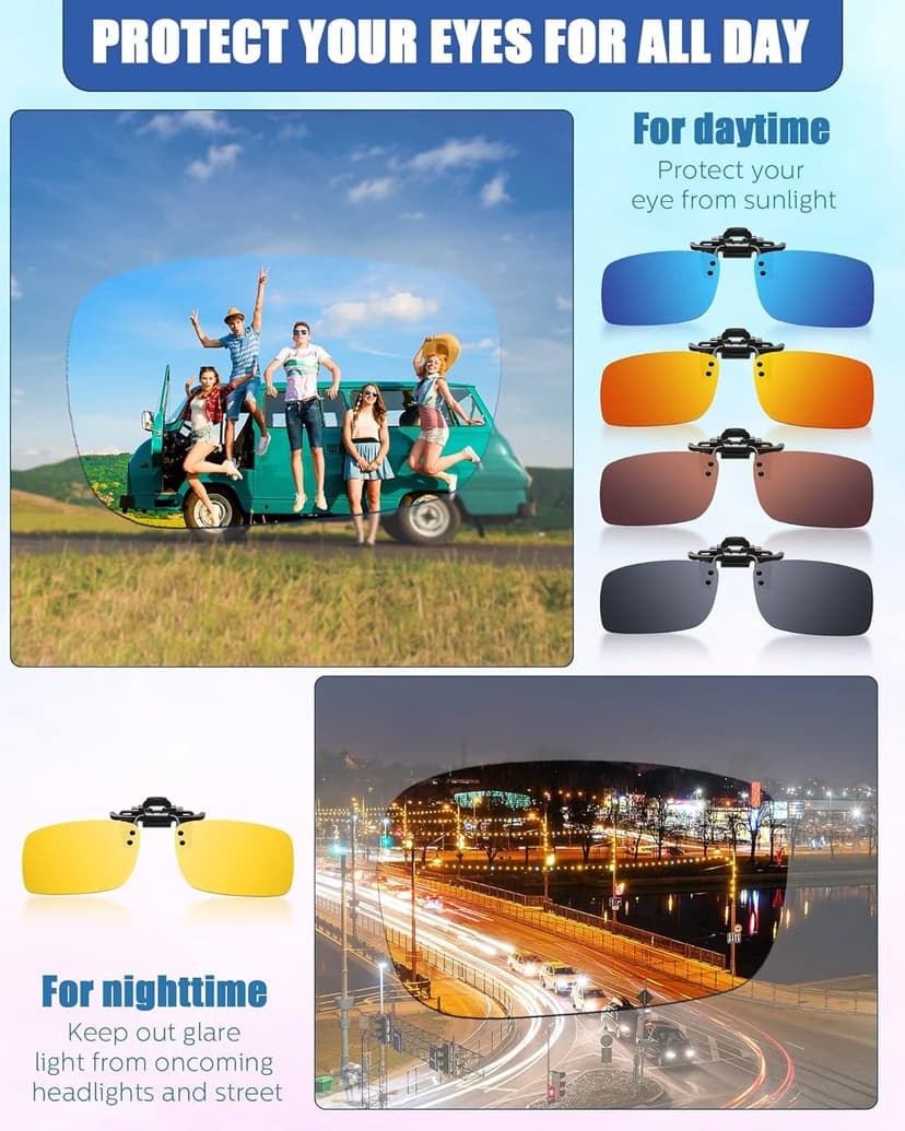 Frienda 5 Pairs Polarized Clip On Sunglasses Rimless Flip Up Anti Glare Driving Glasses