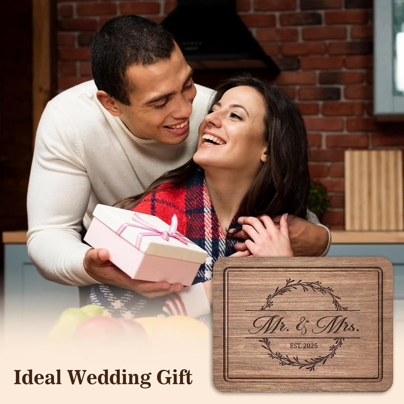 Craftique Wedding Gifts for Couples 2025, Bridal Shower Gifts- Walnut Wood Cutting Board Engraved with Mr. and Mrs. EST. 2025- Mr and Mrs/Wedding/Engagement Gift for Newlyweds Bride and Groom