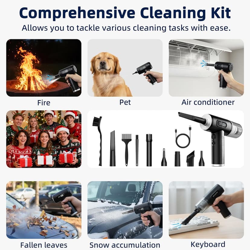 Compressed Air Duster & Vacuum Cleaner-3 Gear Adjustable 100000RPM Handheld Car Vacuum/Air Blower,Electric Air Duster with LED Light for Keyboard Electric Devices Cleaning.Replaces Compressed Air Cans