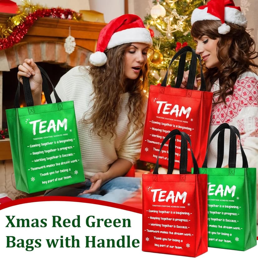 SilTriangle 30 Pcs Christmas Team Appreciation Gift Bags Bulk Xmas Green Red Bags with Handle 7.87 x 10.23 x 3.93 Inch Reusable Totes for Employees Coworker Staff Christmas Party Favors Supplies