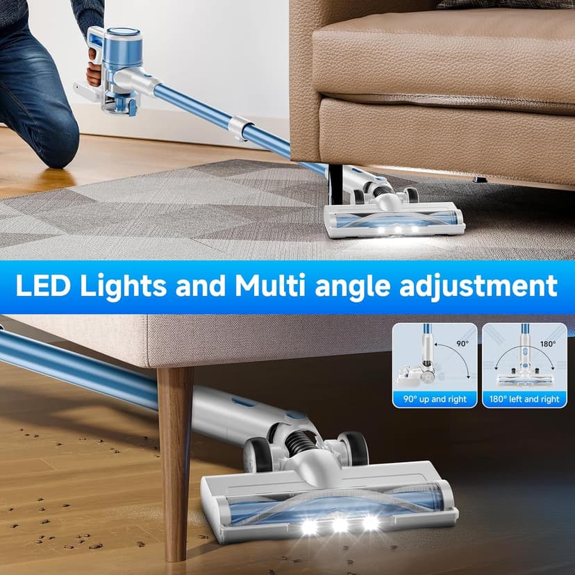 BSNAW Cordless Vacuum Cleaner for Home - Lightweight, Stick Vacuum Clean with Rechargeable Battery, Max 45Mins Runtime, 8 in 1 Handheld Vacuum for Hardfloor & Carpets Pet Hair, Blue&White