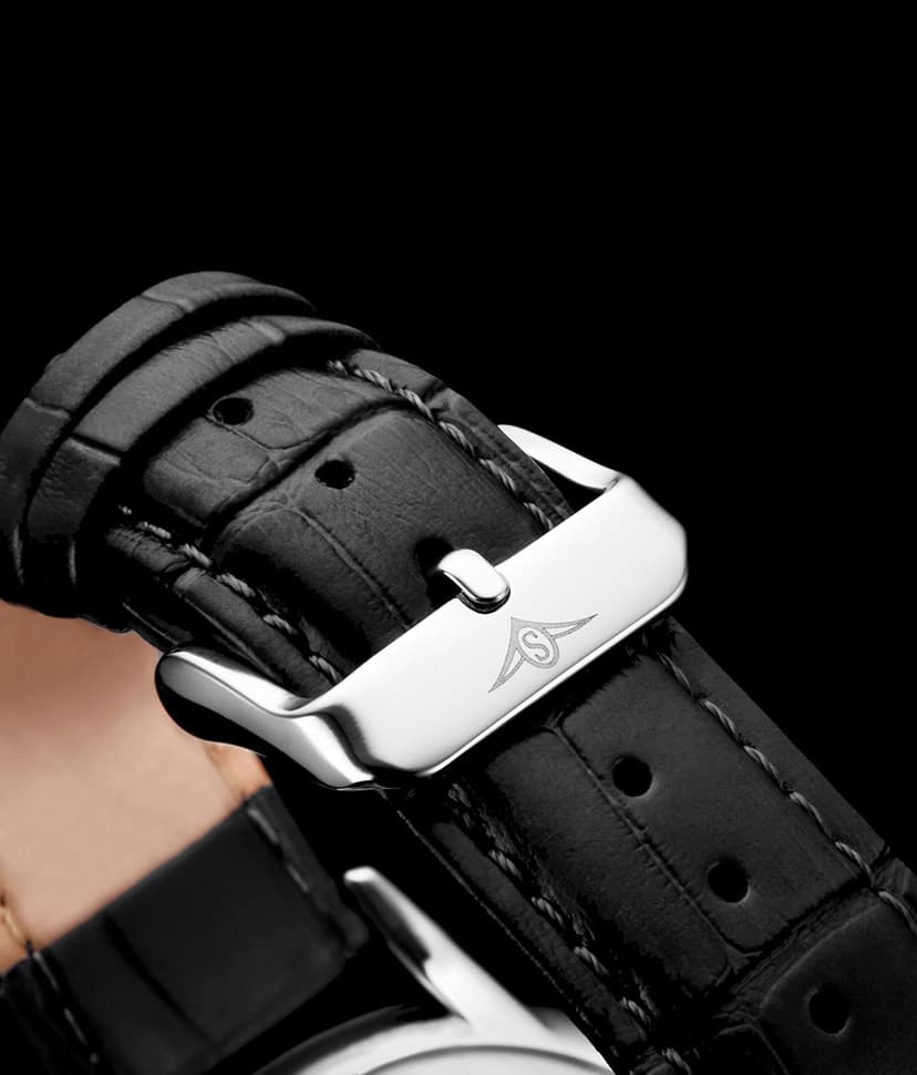 Stuhrling Original Men’s 40 mm Ultra-Slim Black Dial Dress Watch with Calfskin Leather Strap, Date Display – Minimalist Analog Wristwatch