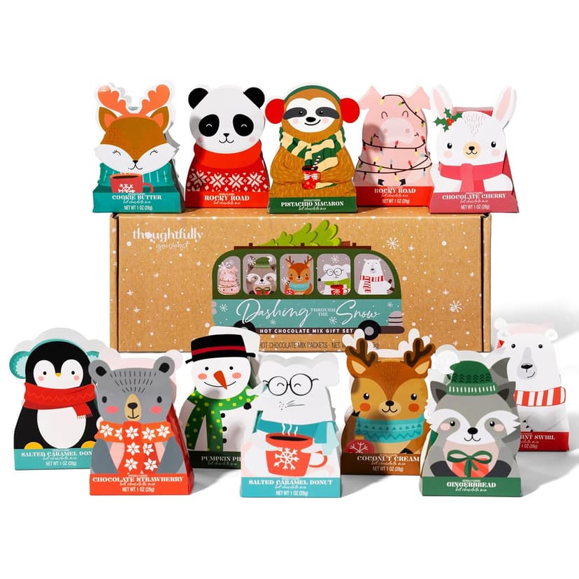 Thoughtfully Gourmet, Hot Chocolate Gift Set in Holiday Character Packaging, Flavors Include Rocky Road, Cookies Butter, Pumpkin Pie & More, Set of 12
