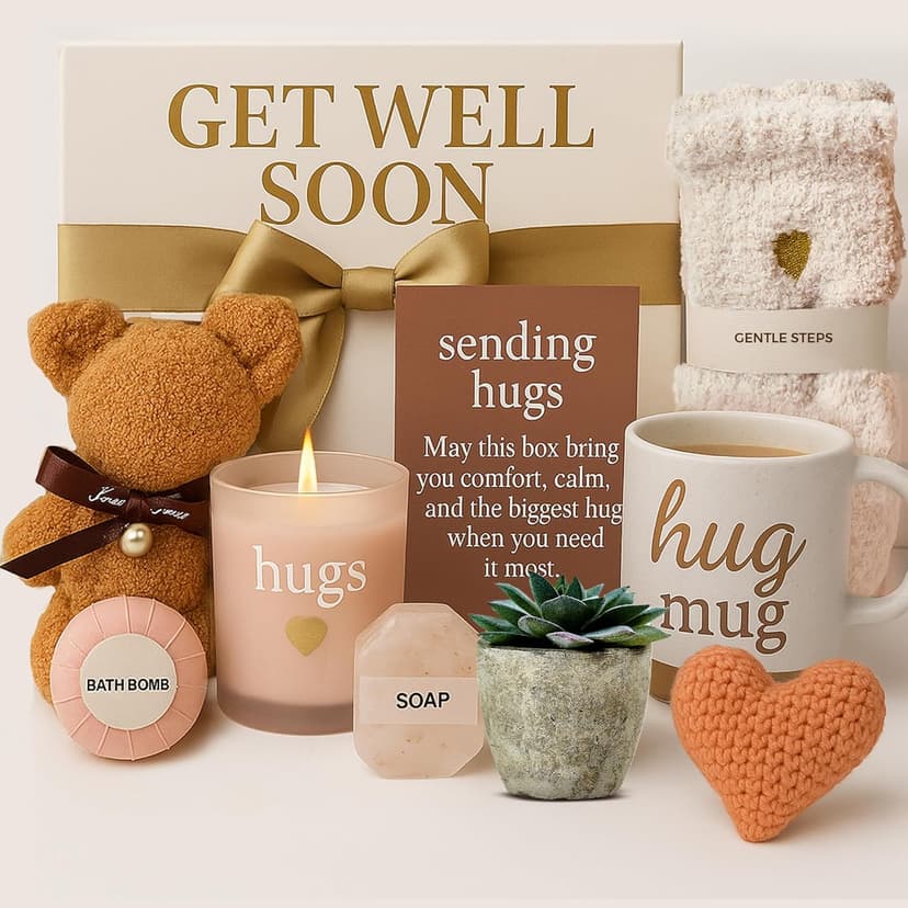 Get Well Soon Gift Baskets for Women - After Surgery Recovery Care Package for Women, Self Care, Thinking of you and Feel Better Gifts - Sympathy Box for Sick Friend Post Surgery