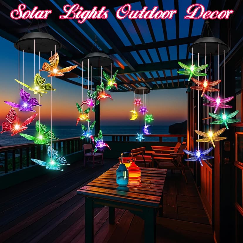 Unique Birthday Small Gifts for Mom Grandma Nana Wife Sister Auntie, Solar Lights Outdoor Decor for Garden Yard Patio Porch Winzwon Solar Wind Chimes, Christmas Gardening Butterfly Gifts for Women B0BTCP3YMM
