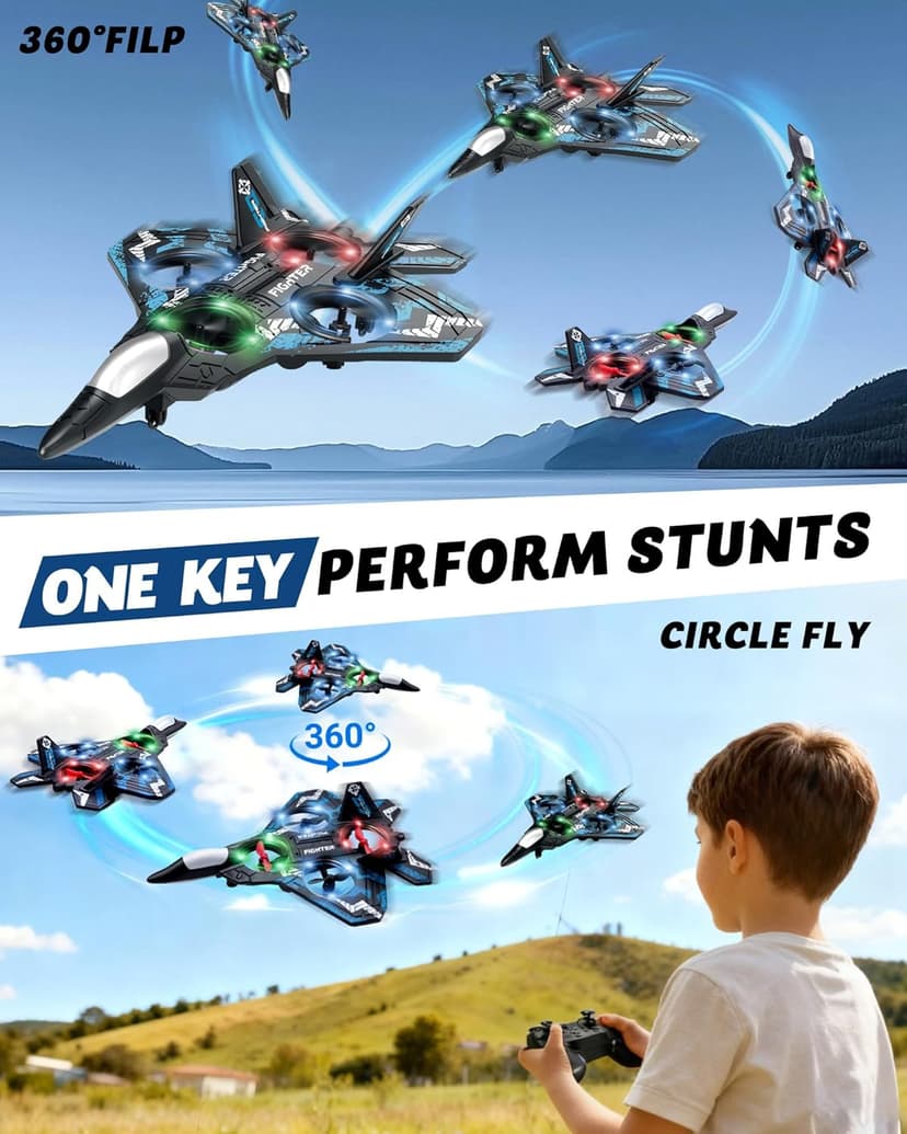 JoyRapt Drones for Kids Form RC Plane, Remote Control Airplane, Aircrafts Toys for Boys, Jet Helicopter Drones with LED Lights 360° Flip, Gifts for 6 8 10 Year Old Boys, 2 Rechargeable Batteries