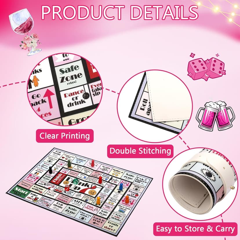 Drinking Board Games for Adults Girls Night,Waterproof Leather Mat Drinking Games,Party Interactive Drinking Game Playmat, Bachelorette Party,Family Play or Any Occasion,Age 21+,2-8 Players