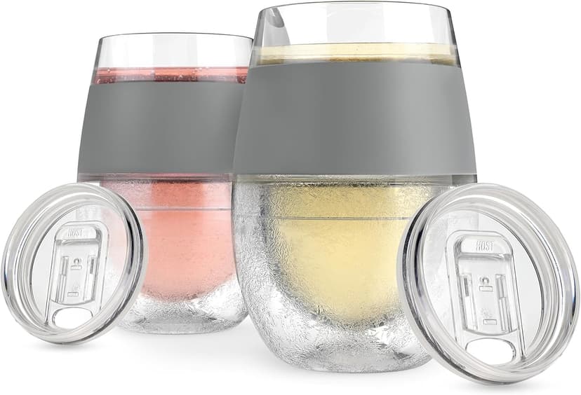 HOST Freeze Wine Glasses with Lids, Insulated Cooling Cups with Freezing Gel, Wine Tumbler Gifts for Women, Freezable Tumblers for Cocktails, Outdoor Party, and Home Bar Gifts, 8.5 oz Set of 2, Gray