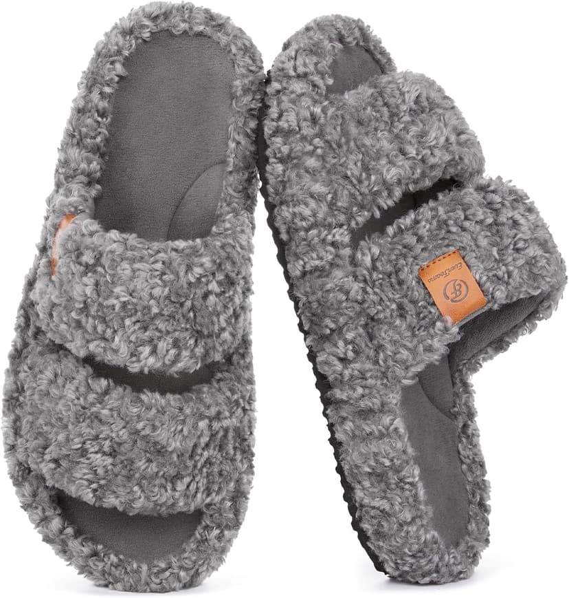 Machine-washable, Gifts, Memory Foam, Anti-slip Sole, Lightweight, Indoor and Outdoor, Cozy EverFoams Womens Fuzzy Open-toe Slippers Memory Foam Indoor House Shoes B0CLGNYKFR