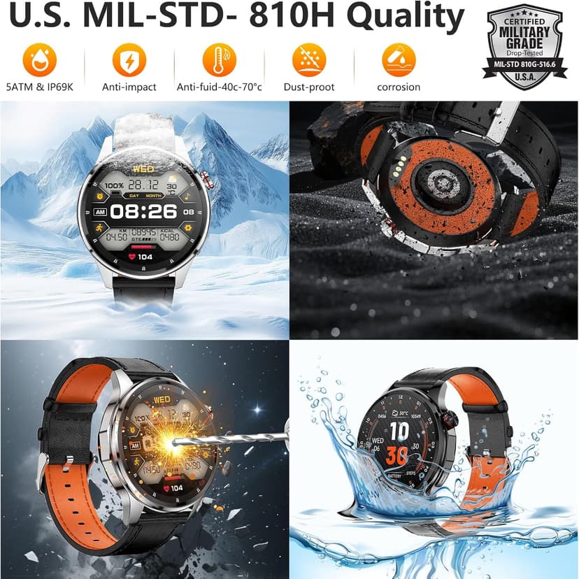 Lyaarka Smart Watches for Men,1.46" Fitness Tracker with GPS,Health Monitor,AI,Bluetooth Call/TextReply, Compass/Altitude/Barometer,100+ Sports Mode,5ATM Waterproof for Android/iPhone with 2 Straps