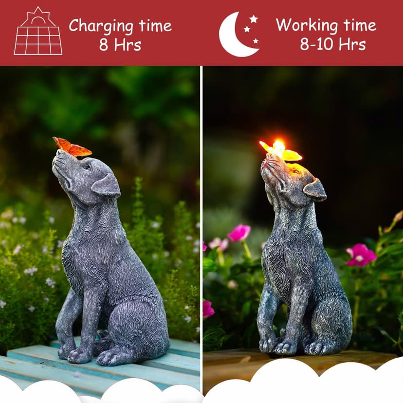 Goodeco Dog Statue with Solar Butterfly - Ideal Gifts for Dad, Mom or Birthdays, Beautifully Crafted Outdoor Decorations to Wow Your Guests
