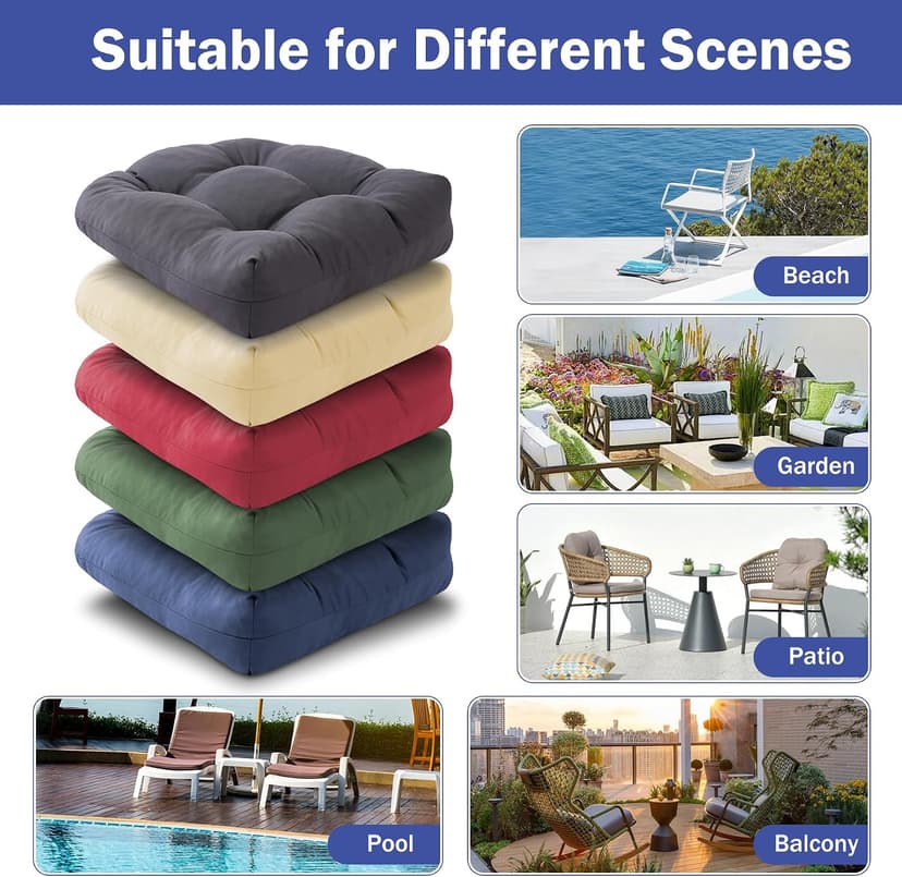 IPYNBAP Outdoor Chair Cushions Set of 2, Patio Chair Cushions with Ties, 19x19+5” Tufted Outdoor Seat Cushions, Waterproof Patio Furniture Cushions, Outdoor Dining Chair Pads, Forest Green