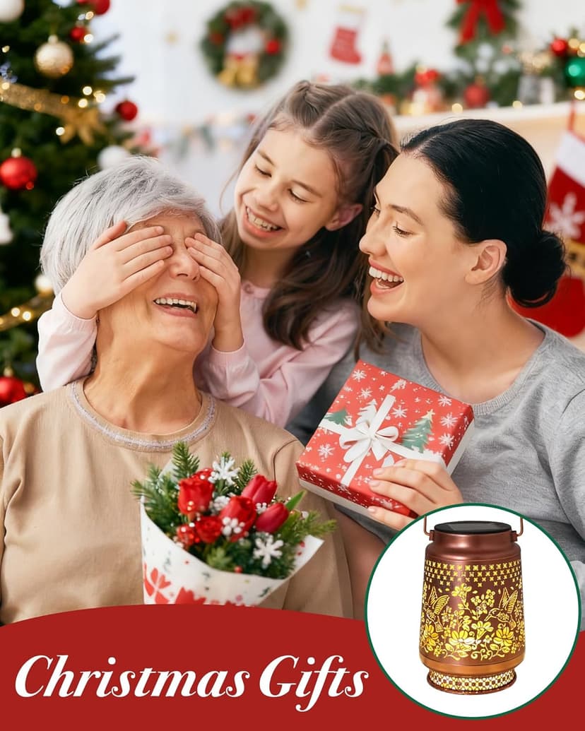 Christmas Gifts for Women, Hummingbird Solar Lanterns Outdoor Waterproof, Garden Decor Birthday Gifts for Women Mom Grandma Sister, Metal Hanging Solar Lights Outside Decorative for Backyard Patio