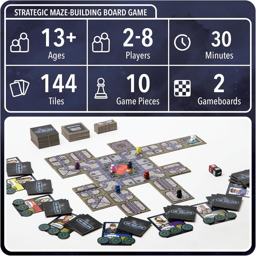 No Escape Board Game - Strategy Board Game for Adults, Family, Party - Unique Strategic Space Sabotage Traitor Maze Game with Tiles - Fun for Kids, Teenagers, Adults, 2 to 8 Players