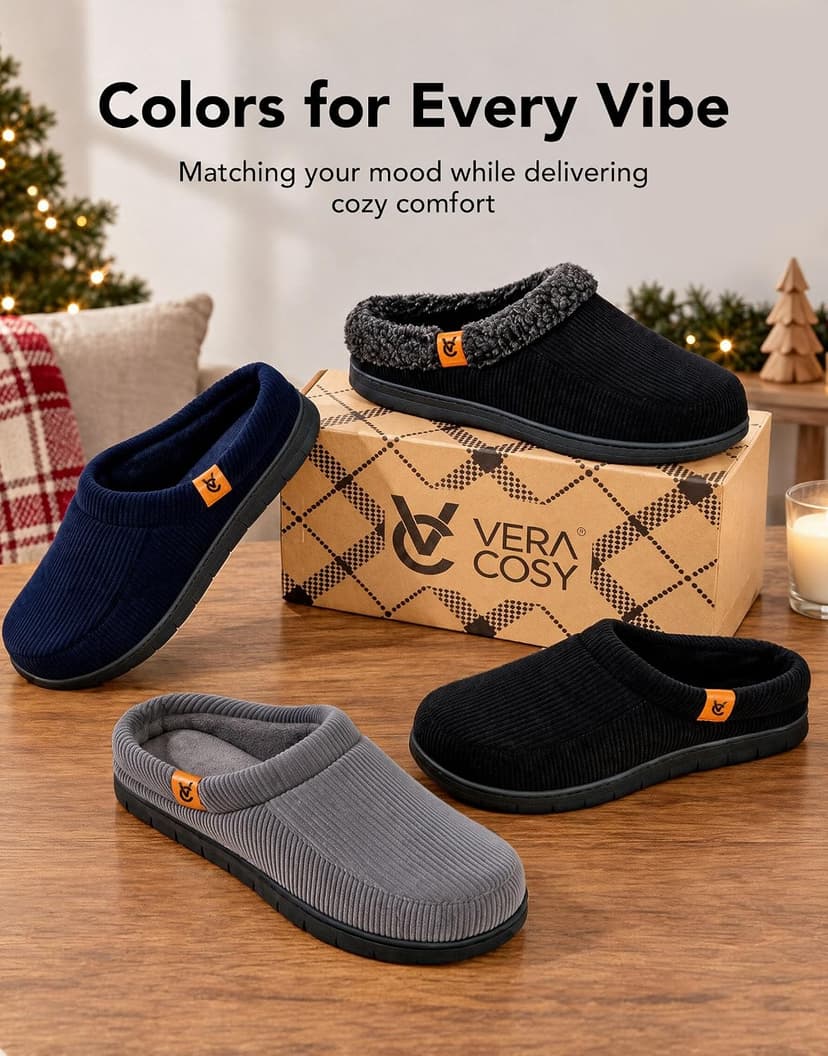 Birthday Gifts, Soft, Slip-on, Supportive, Breathable, Machine-Washable, Indoor Outdoor VeraCosy Men's Memory Foam Slippers Comfy Durable Moccasin House Shoes B0CLGK9159