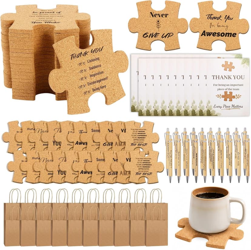 80Pcs/20 Sets Employee Appreciation Gifts Set - Puzzle Cork Coasters with Cards, Pens & Paper Bags, Thank You Gifts Bulk, Appreciation Gift for Coworkers, Perfect for Teachers, Nurses, Office, School B0GWCJP3J9