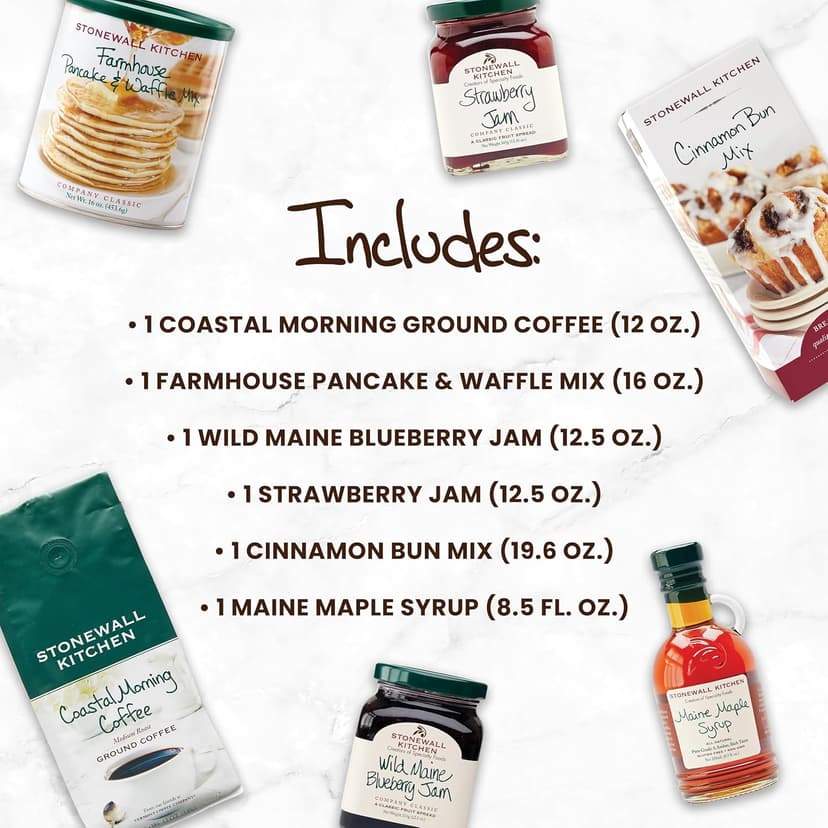 Stonewall Kitchen, New England Breakfast 6-Piece Gift Set with Reusable Basket