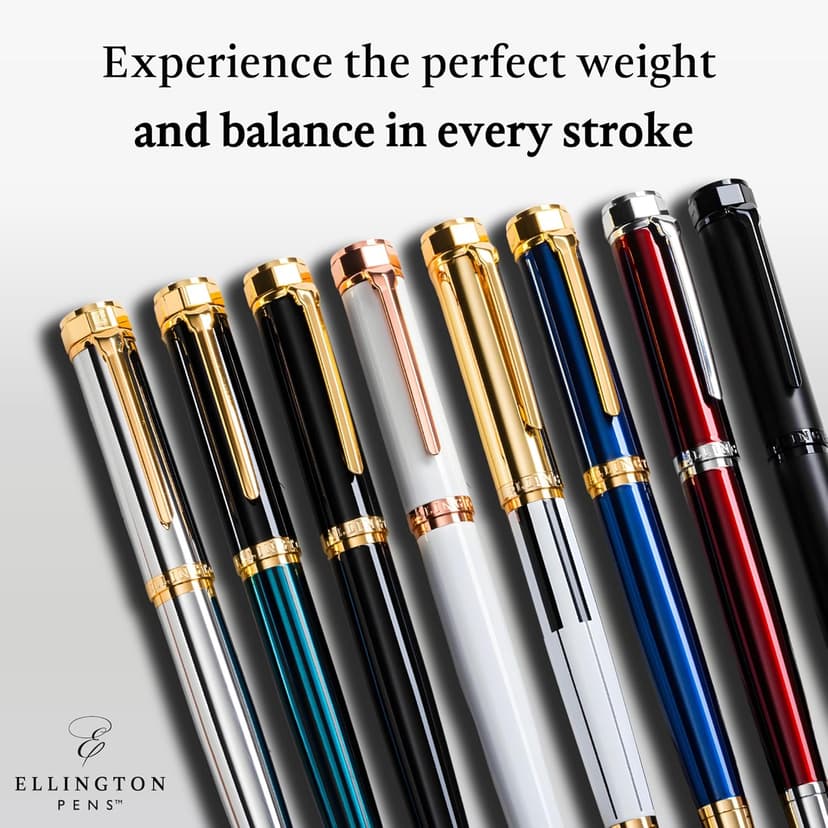 Ellington Pens Luxury Fountain Pen Set - Fountain Pen For Writing - Smooth Medium Nib - Includes Refillable Ink Converter, 3 Ink Cartridges, Gift Box - Calligraphy, Journaling, Sketching (The Stealth)