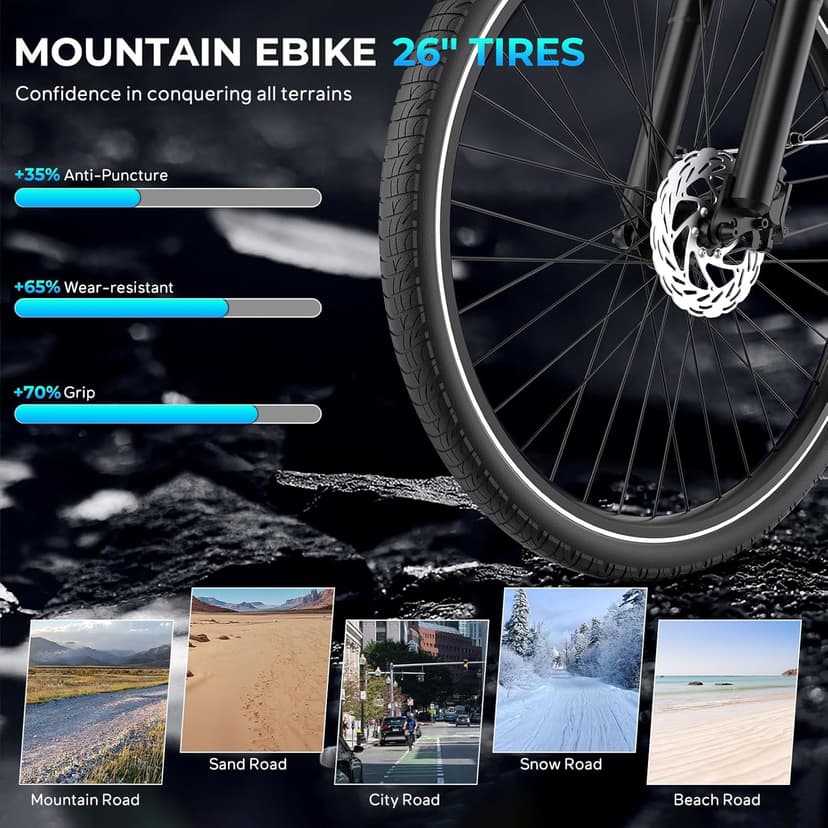 Movcan V80 Electric Bike, 1000W Motor 28MPH 26'' City Cruiser Ebike for Adults, 48V 13Ah Removable Battery Up to 70 Miles, 7-Speed Dual Disc Brake, Mountain E-Bike for Commuting