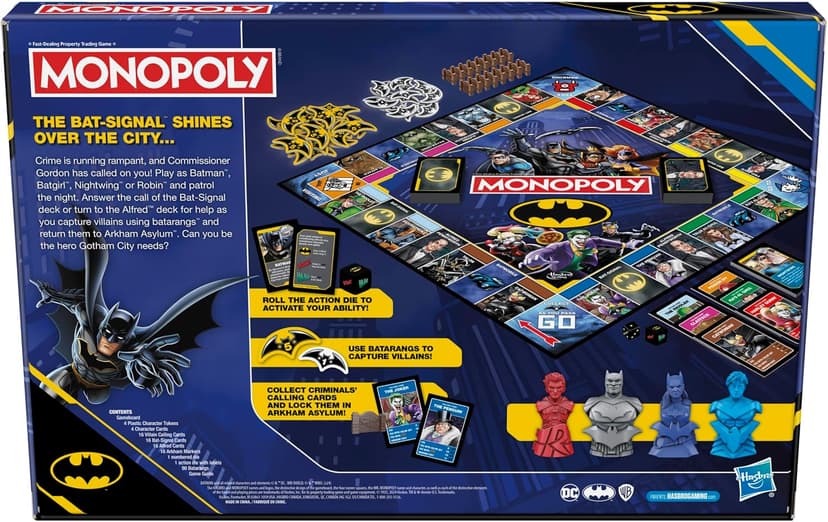 Monopoly Batman Edition Board Game | Monopoly Game for Batman Fans | Ages 8 and Up | 2 to 4 Players | Family Games | Strategy Games for Kids and Adults (Amazon Exclusive)