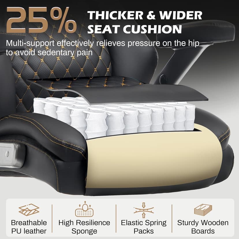 Oversized Big and Tall Office Chair 750lbs with Adjustable Headrest & Lumbar Airbag, Large Executive Chair with 5D Flip Arms, Heavy Duty Metal Base Chair with Hollow Casters & Thick Spring Seat, Black