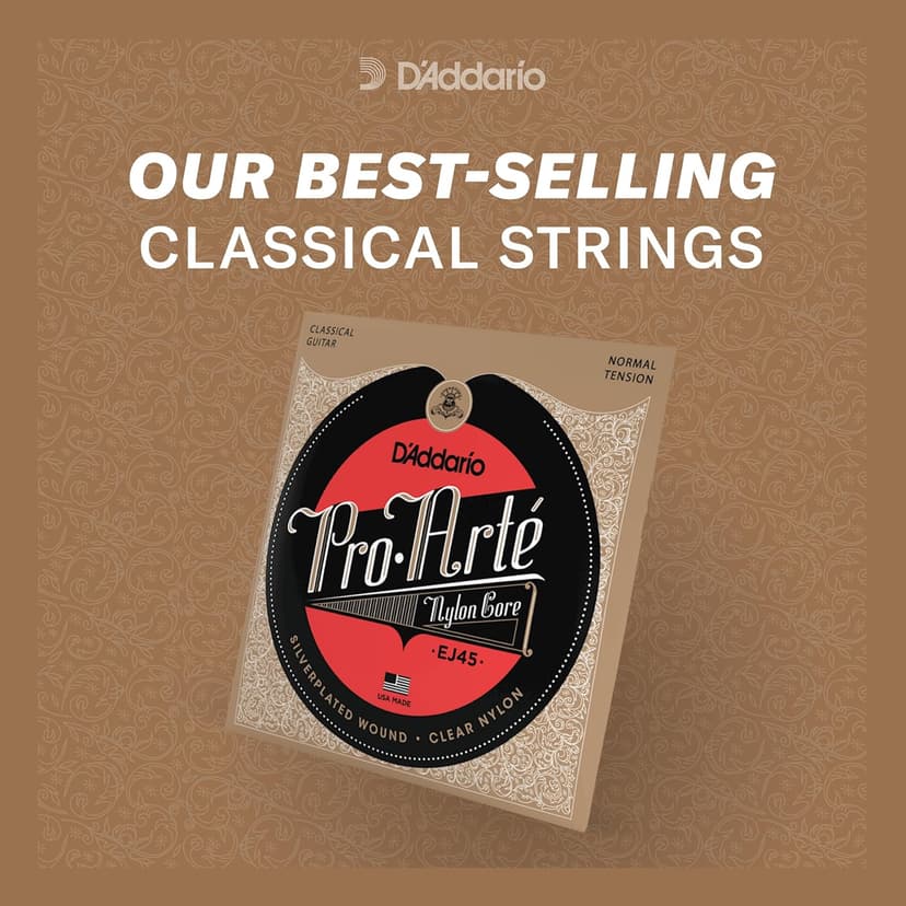 D'Addario Pro Arté Nylon Classical Guitar Strings, EJ45, Normal Tension, 6-String Set, Pack of 1