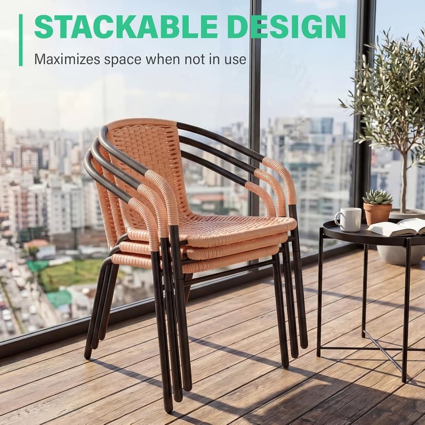 JEAREY Outdoor Patio Rattan Dining Chairs Set of 4, All Weather Stackable Dining Chairs for Lawn, Restaurant, Garden, Beige