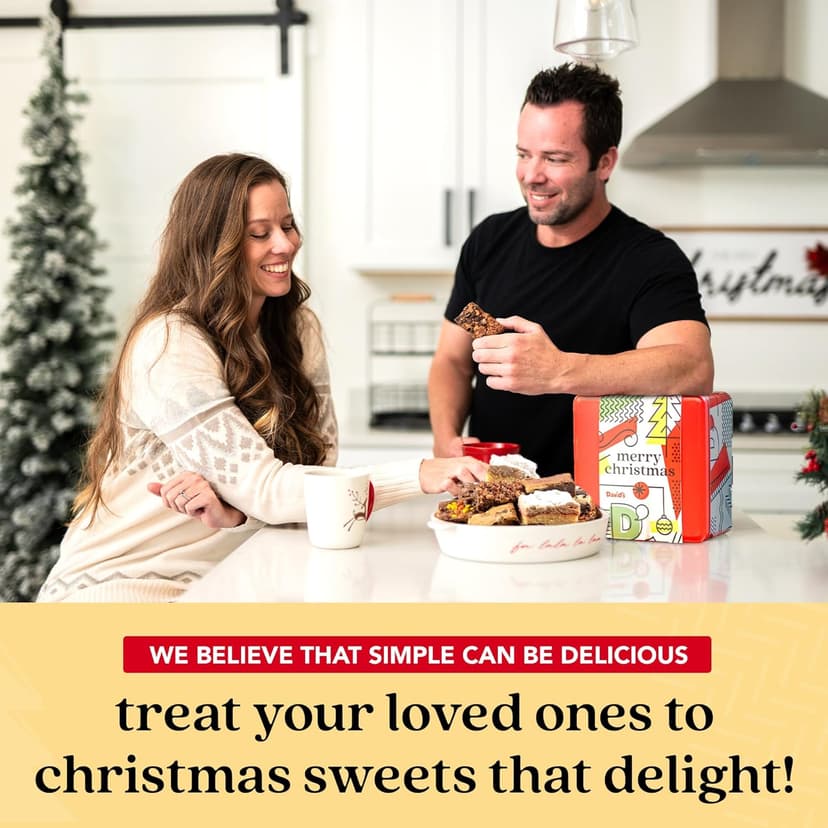 David's Cookies Merry Christmas Assorted Brownies & Crumb Cake Gift Tin 16pcs - Delicious, Fresh Baked Snacks, Gourmet Chocolate Fudge Slices, Brownies, Ideal Gift for Christmas Holidays