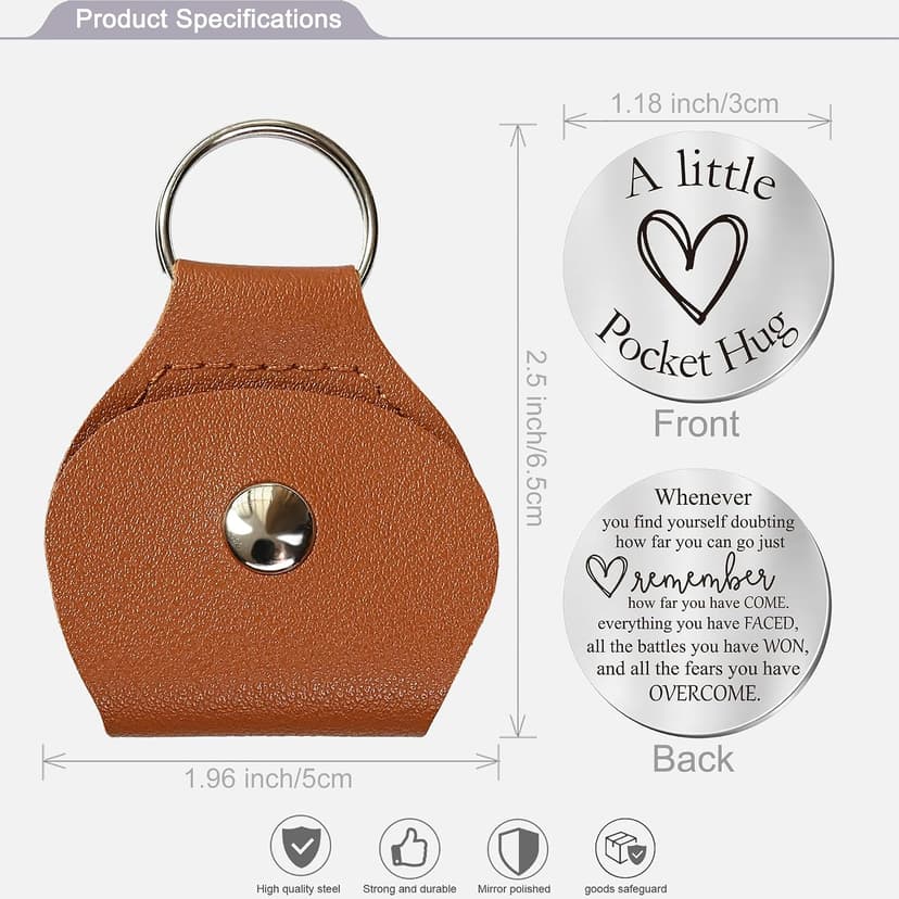 Double Sided Engraved Message Keychain ,Great Little Gifts OUMILAN Pocket Hug Token Inspirational Keychain for Men Women B0CKRFXF14