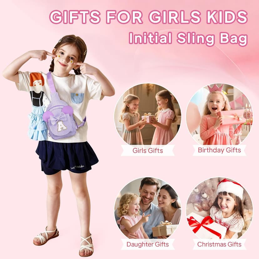 Personalized Gifts for Girls Sling Bag Purse for Toddler, 2 3 4 5 6 7 8 Year Old Girls Crossbody Bag Toddler Purse Anoup Gifts for 2 3 4 5 6 Year Old Girl Sling Bag for Girls Kids, Pink E B0GY869KBQ