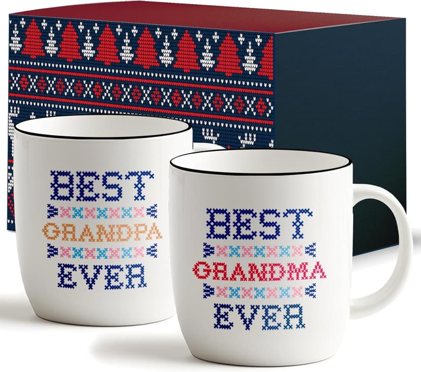 Triple Gifffted Worlds Best Grandparents Coffee Mugs for Grandma and Grandpa Gifts Ideas From Grandkids, Grandchildren, New First Time Grandparent Announcement Christmas Valentines Day, Ceramic 380ml