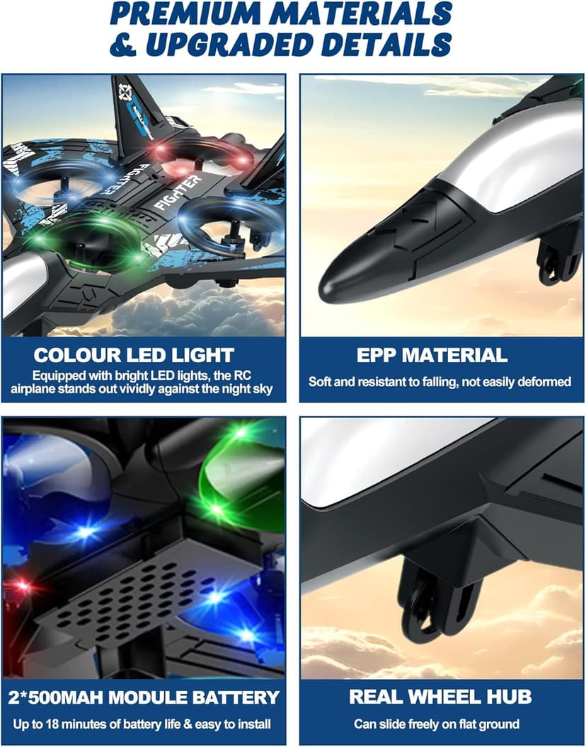 JoyRapt Drones for Kids Form RC Plane, Remote Control Airplane, Aircrafts Toys for Boys, Jet Helicopter Drones with LED Lights 360° Flip, Gifts for 6 8 10 Year Old Boys, 2 Rechargeable Batteries