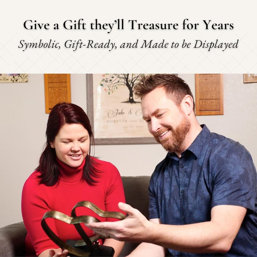 Wedding Anniversary Couples Gift - Two Hearts and Cross Iron Sculpture, Heart Decoration Gift for Her and Him, 1st to 50th or 60th Anniversary, Includes Present Box and Poem Card