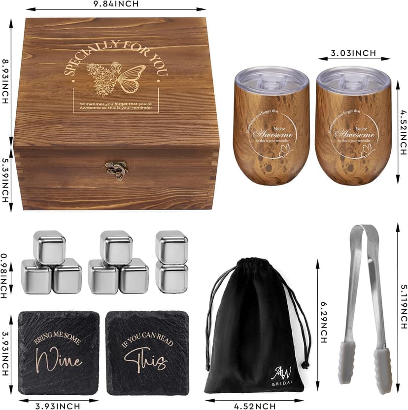 Wine Lovers Gifts for Women, Birthday Gifts for Mom Sister Friend Coworker Girlfriend Inspirational Gift Set, Wine Gift Box Set with Tumblers, Ice Cubes