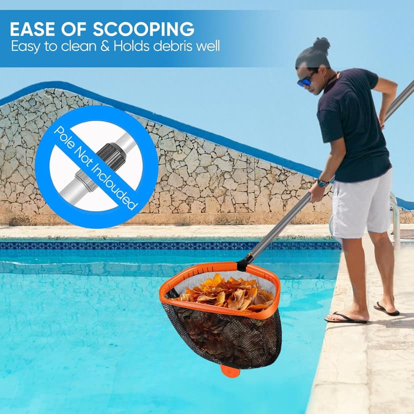 17.5" Pool Net, Pool Skimmer Net with Double-Layer Netting Bag, Aluminum Frame, Deep Nylon Net, Large Capacity Pool Cleaning Net, Leaf Skimmer Rake Net for Above Ground & In-ground Pools (No Pole)