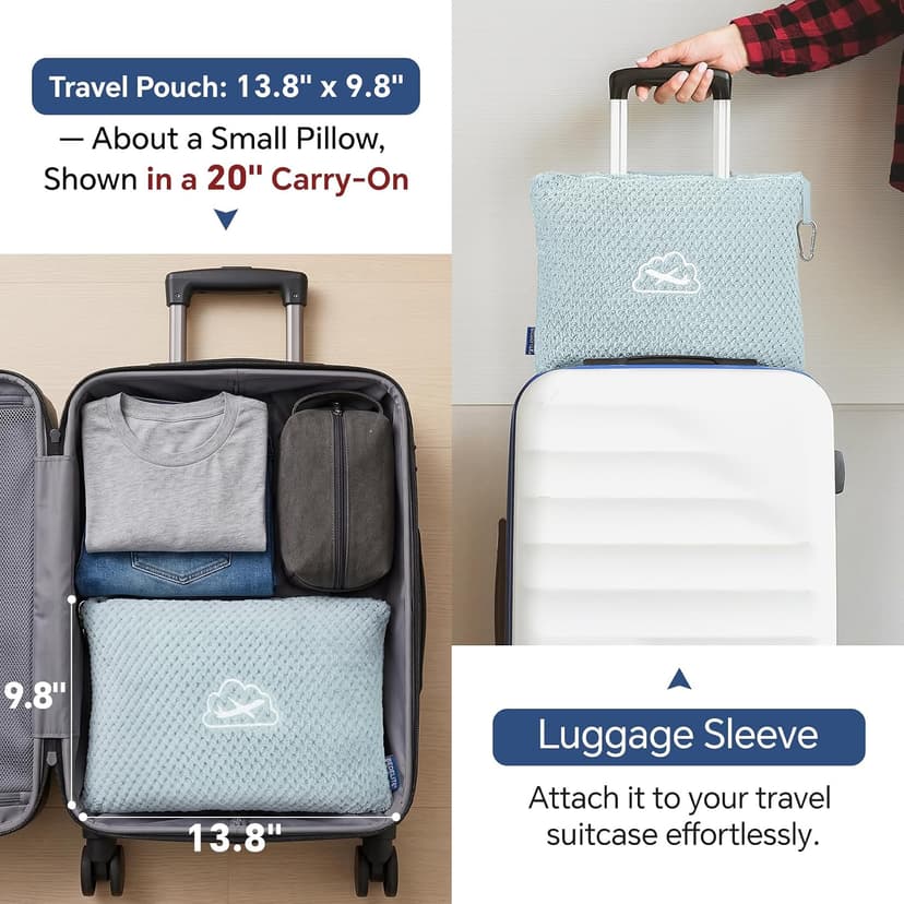 Ultra-soft Airplane Blanket, Luggage Sleeve & Backpack Clip, Travel Essentials for Women, Foldable as Pillow for Long Flight BEDELITE Travel Blanket with Bag, Jacquard Fleece Blanket 65"x40", Blue B0CNJS15T4