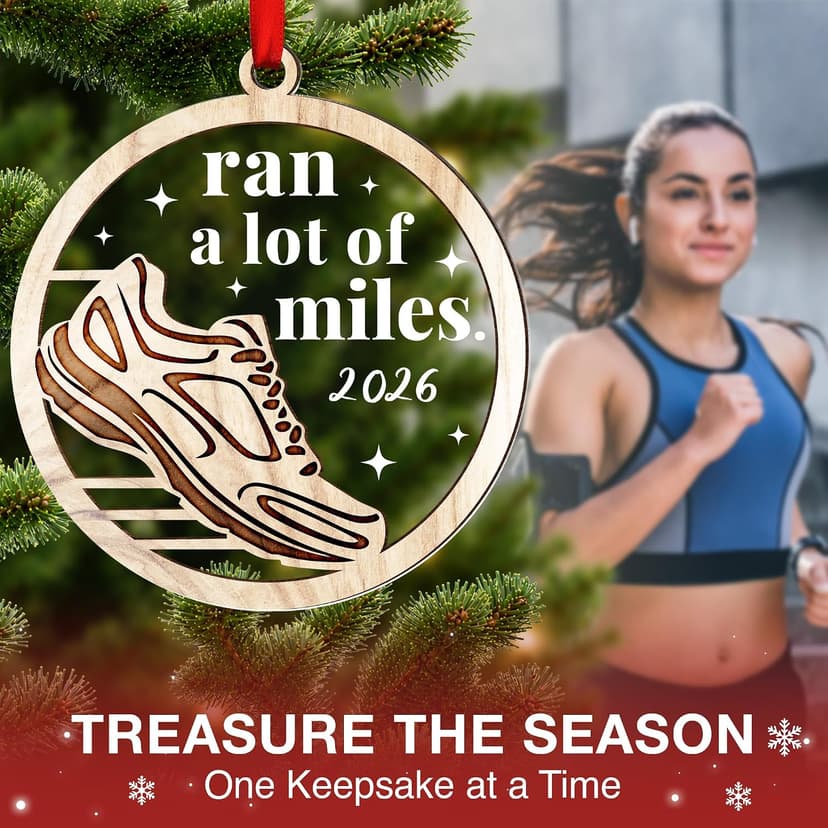 Cross Country Ornament, Marathon Runner Keepsake, Round Wood Acrylic Design, Ready To Hang Gifts for Runners - Marathon Runner Gifts, Running Christmas Ornament B0H8D3DSVR