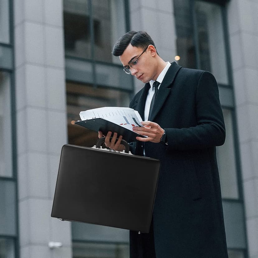 Briefcases for Men, Professional Leather Briefcase with Lock, Hard Shell Business Brief Case, Durable Executive Attache Case for Laptop Documents, Mens Hard Briefcase for Work Office Travel