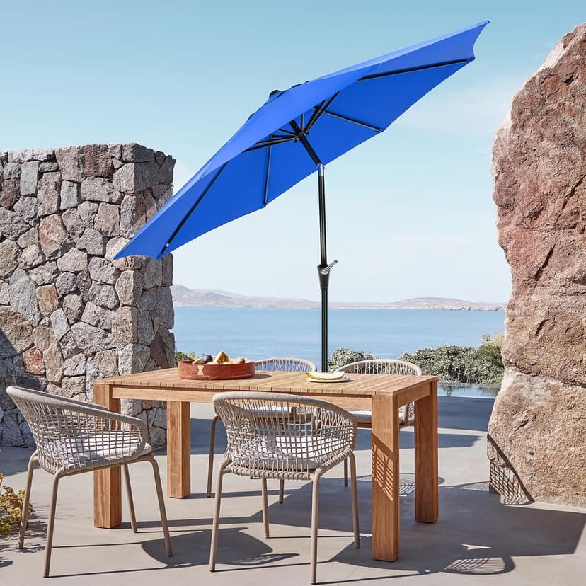 OLIXIS 9ft Patio Umbrella with Tilt and Crank Button & 8 Sturdy Ribs Waterproof, Patio Table Umbrella Perfect for Poolside, Terrace, Beach and Outdoor Restaurant, Blue